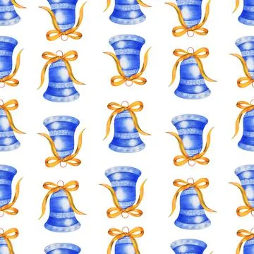 Hand Drawn Seamless Pattern with Christmas Bells. Happy new year. Stock Illustration