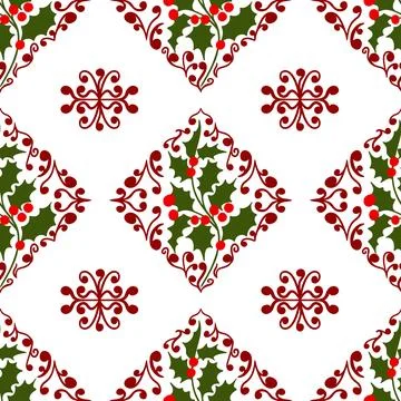 Hand drawn seamless pattern with Christmas winter elements in red green pink Stock Illustration