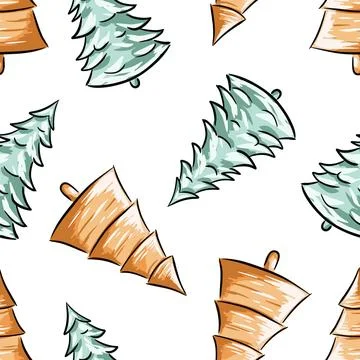 Hand drawn seamless pattern of Christmas trees on a white background 스톡 일러스트