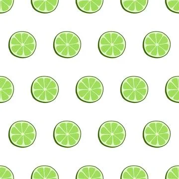 Hand drawn seamless pattern with circle sliced lime. Fabric print texture イラスト素材