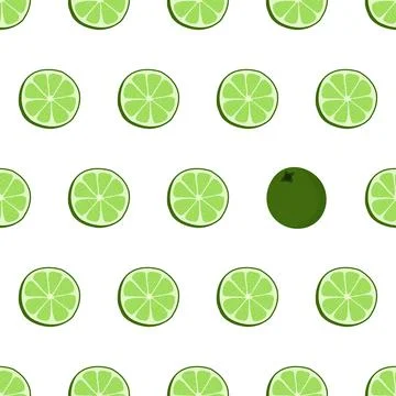Hand drawn seamless pattern with circle sliced lime. Fabric print texture with イラスト素材