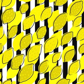 Hand drawn seamless pattern with citrus fruits collection. Stock Illustration