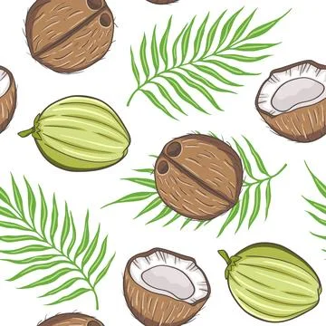 Hand drawn seamless pattern with coconuts. Stock Illustration