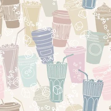Hand drawn seamless pattern with coffee cups various shapes with drinking s.. Stock Illustration