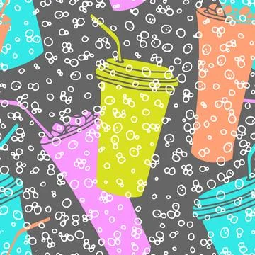 Hand drawn seamless pattern with coffee cups various shapes with drinking s.. Stock Illustration