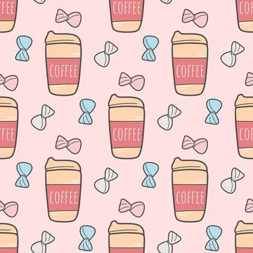 Hand drawn seamless pattern of coffee and candy Illustrazione stock