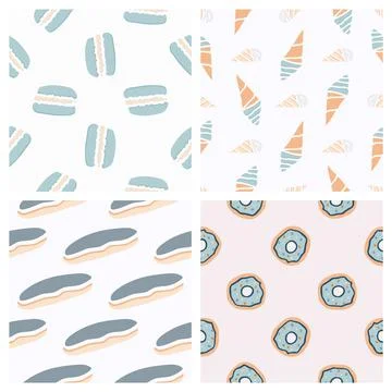 Hand drawn seamless pattern collection. Vector sweets textures Illustrazione stock