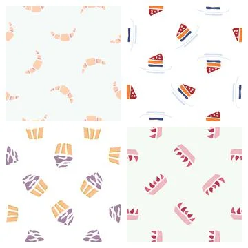 Hand drawn seamless pattern collection. Vector sweets textures Stock Illustration