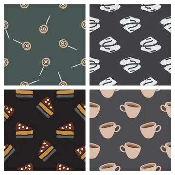 Hand drawn seamless pattern collection. Vector sweets textures Illustrazione stock