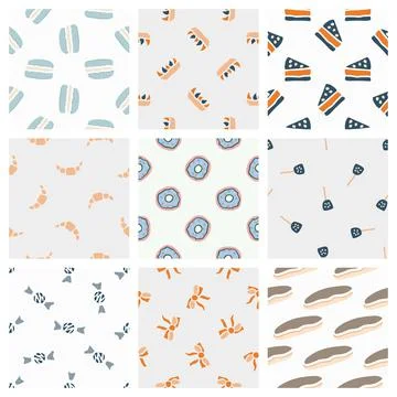 Hand drawn seamless pattern collection. Vector sweets textures Stockillustratie