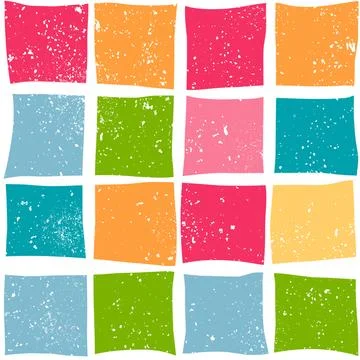 Hand drawn seamless pattern with colorful checks squares, pink blue green orange Stock Illustration