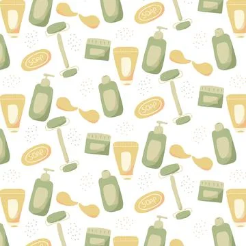 Hand-drawn seamless pattern with cosmetics. Stock Illustration