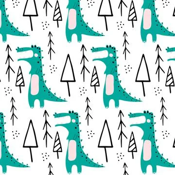 Hand-drawn seamless pattern for with crocodile. Stock Illustration