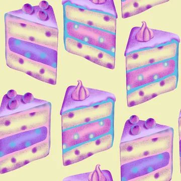 Hand drawn seamless pattern with cupcake pastry bakery baking food. Pastel blue Stock Illustration