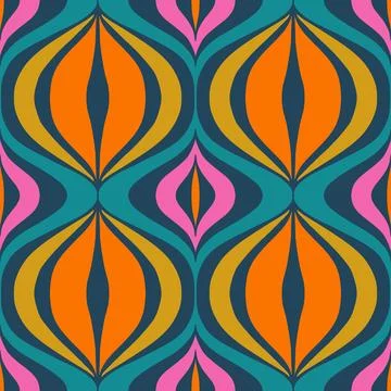 Hand drawn seamless pattern in curved mid century modern abstract geometric Ilustração Stock
