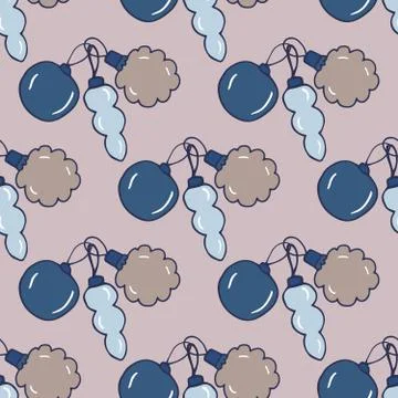 Hand drawn seamless pattern with cute pastel christmas tree decorations. Repe Illustrazione stock