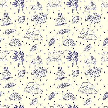 Hand drawn seamless pattern of cute children's illustrations. Repeatable prin Stock Illustration
