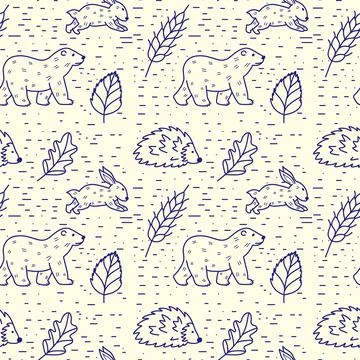 Hand drawn seamless pattern of cute children's illustrations. Repeatable prin Stock Illustration