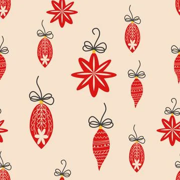 Hand drawn seamless pattern with cute hand drawn Christmas tree decorations,  库存插图