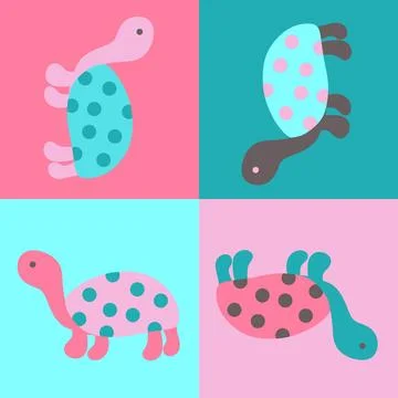Hand drawn seamless pattern with cute sea turtle tortoise, pink blue flowers イラスト素材