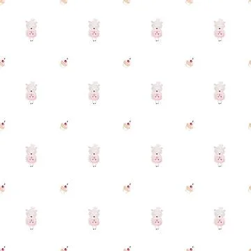Hand-drawn seamless pattern with cute lambs and baked goods. cake, croissant Illustrazione stock