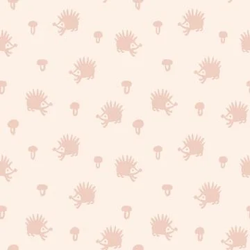 Hand drawn seamless pattern with cute beige hedgehods for nursery kids children Stock Illustration