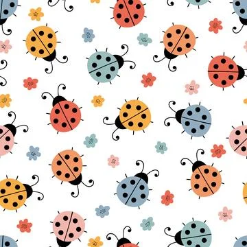 Hand drawn seamless pattern with cute ladybugs. Lovely background. Simple g.. Illustrazione stock