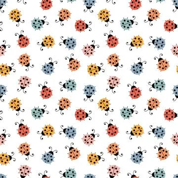 Hand drawn seamless pattern with cute ladybugs. Simple graphic design. Love.. Illustrazione stock