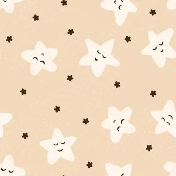Hand drawn seamless pattern with cute white black stars on soft pastel beige Stock Illustration