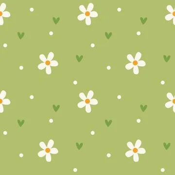 Hand drawn seamless pattern with cute floral. Abstract floral print with hearts. Stock Illustration