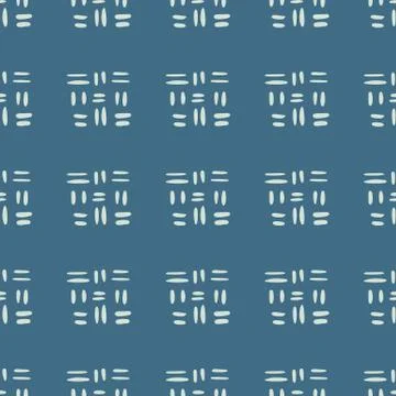 Hand drawn seamless pattern with dash line on blue background. Decorative lin 스톡 일러스트