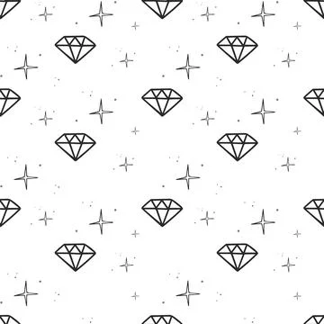 Hand drawn seamless pattern with diamonds and sparkles. Vector illustration Stock Illustration