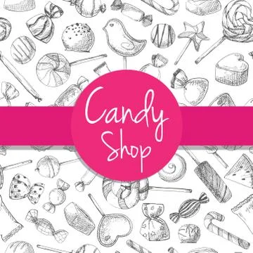 Hand drawn a seamless pattern with different sweets. Vector illustration Stock Illustration