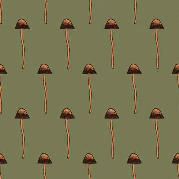Hand drawn seamless pattern with different mushrooms. Nature repeated textile Stock Illustration