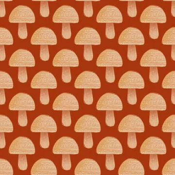 Hand drawn seamless pattern with different mushrooms. Nature repeated textile Stock Illustration