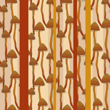 Hand drawn seamless pattern with different mushrooms. Nature repeated textile Stock Illustration