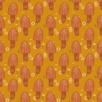 Hand drawn seamless pattern with different mushrooms. Nature repeated textile Stock Illustration