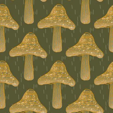 Hand drawn seamless pattern with different mushrooms. Nature repeated textile Stock Illustration