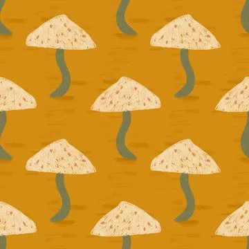 Hand drawn seamless pattern with different mushrooms. Nature repeated textile Stock Illustration