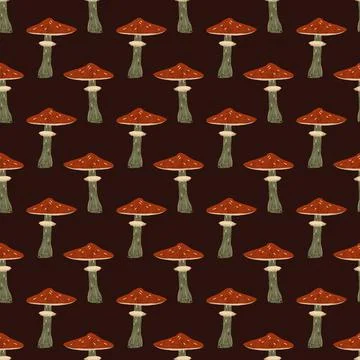 Hand drawn seamless pattern with different mushrooms. Nature repeated textile Stock Illustration