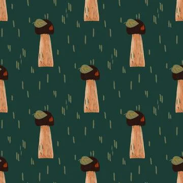 Hand drawn seamless pattern with different mushrooms. Nature repeated textile Illustrazione stock