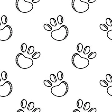 Hand drawn seamless pattern of dog footprints black and white version Stock Illustration