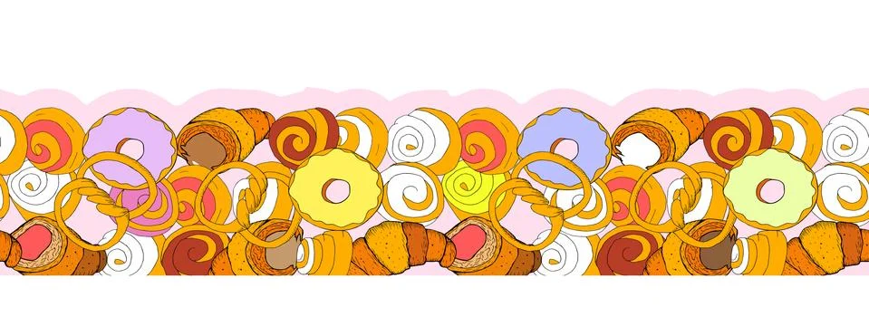 Hand drawn seamless pattern of donuts. Hand drawn elements Stock Illustration