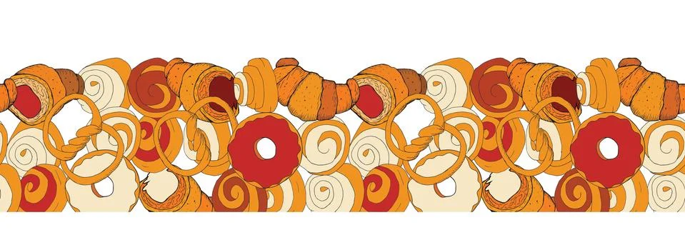 Hand drawn seamless pattern of donuts. Hand drawn elements Stock Illustration