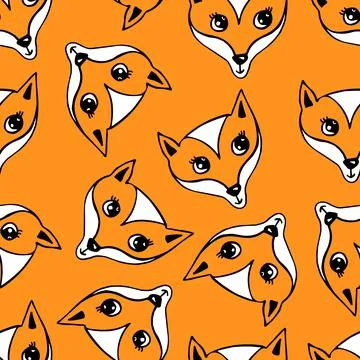 Hand drawn seamless pattern with doodle orange red fox イラスト素材