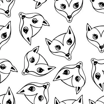 Hand drawn seamless pattern with doodle fox Illustrazione stock