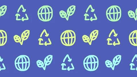 Hand-drawn seamless pattern with ecology recycle and globe icons background Stock Footage 335761724