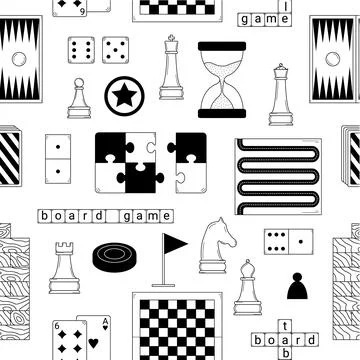 Hand drawn seamless pattern with elements of different board games. Outline イラスト素材