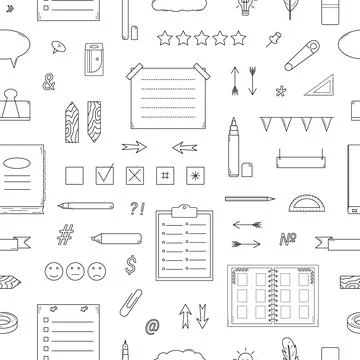 Hand drawn seamless pattern with elements bullet journal. Planner, diary Stock Illustration