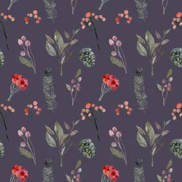 Hand drawn seamless pattern. Fall winter themed background. Stock Illustration